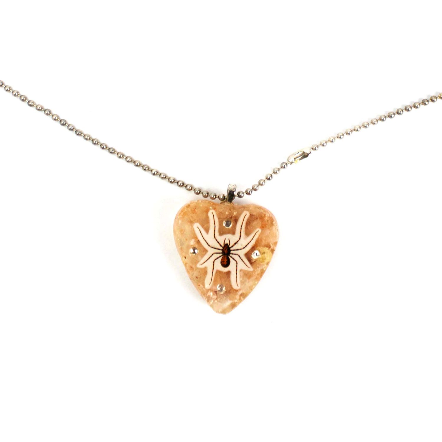 Spider with Orange Heart, necklace LAPR643