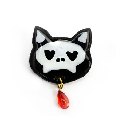 Skull Cat, ceramic pin LAPR652