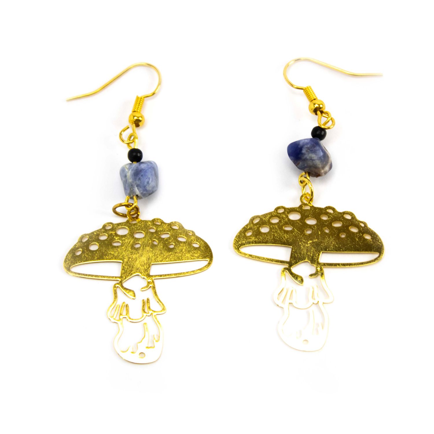 Golden Mushrooms with Sodalite, earrings LAPR682