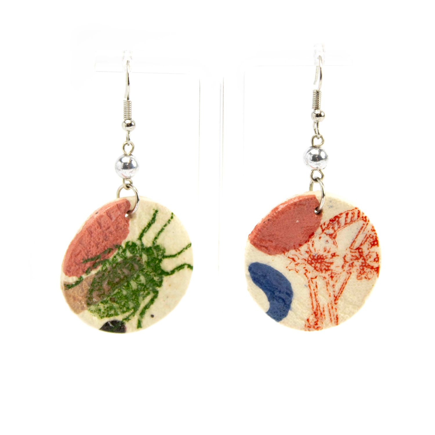 Insects in Rounds, ceramic earrings LAPR672