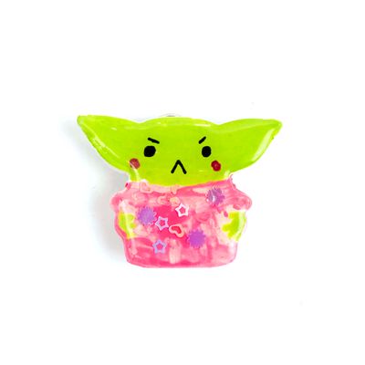 Green Character in Pink, ceramic pin LAPR649