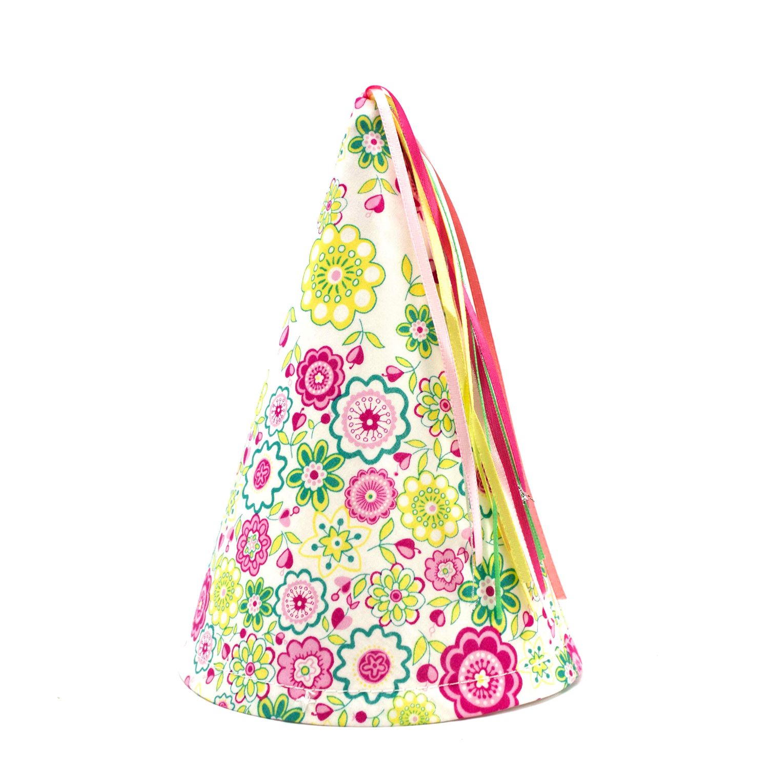 Pinks, Greens Flowers, medium party hat BOHJ184