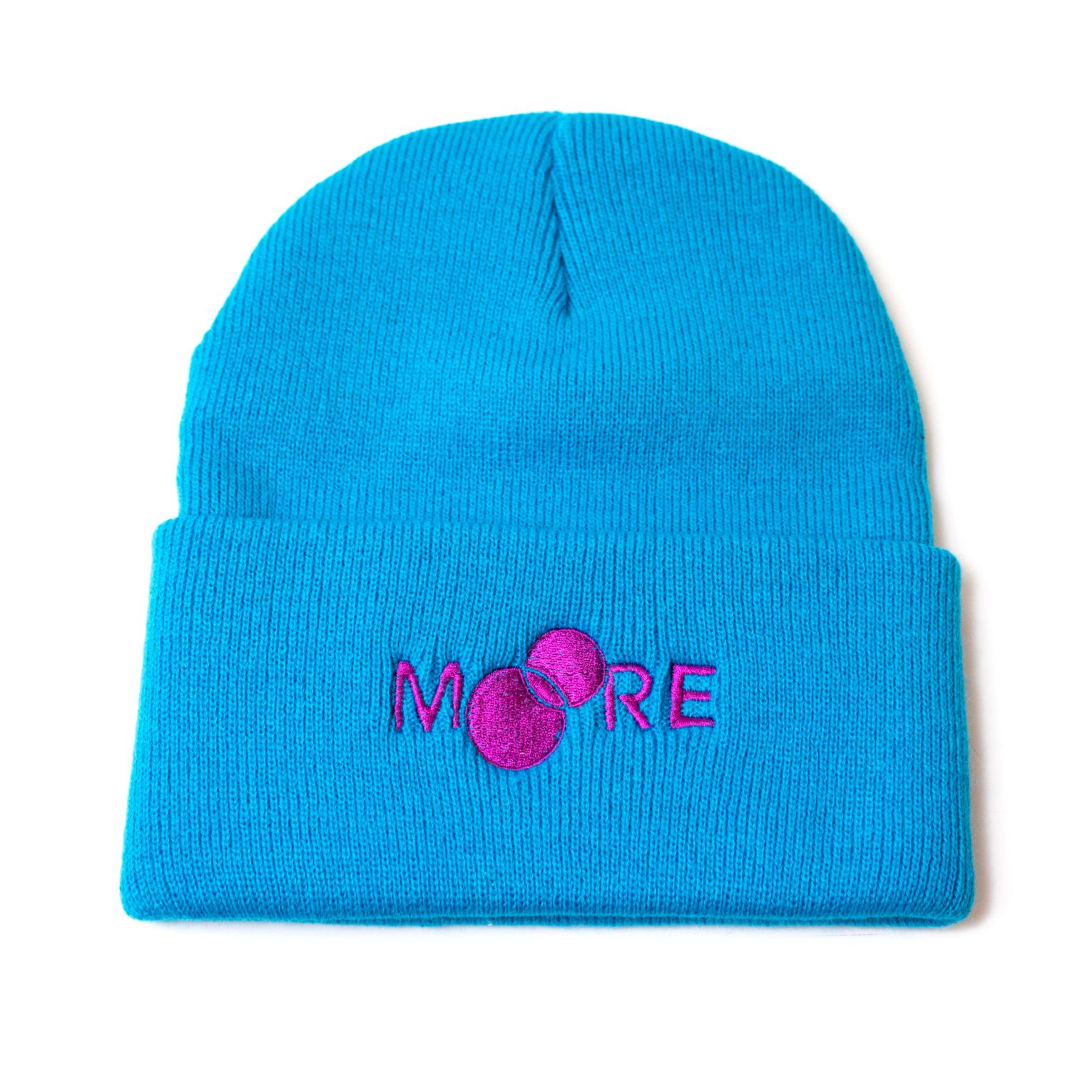 Pink Logo Neon Blue Knit Hat
