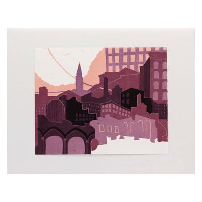 Good Ole Philly Vibes, reductive woodblock print IMPL150
