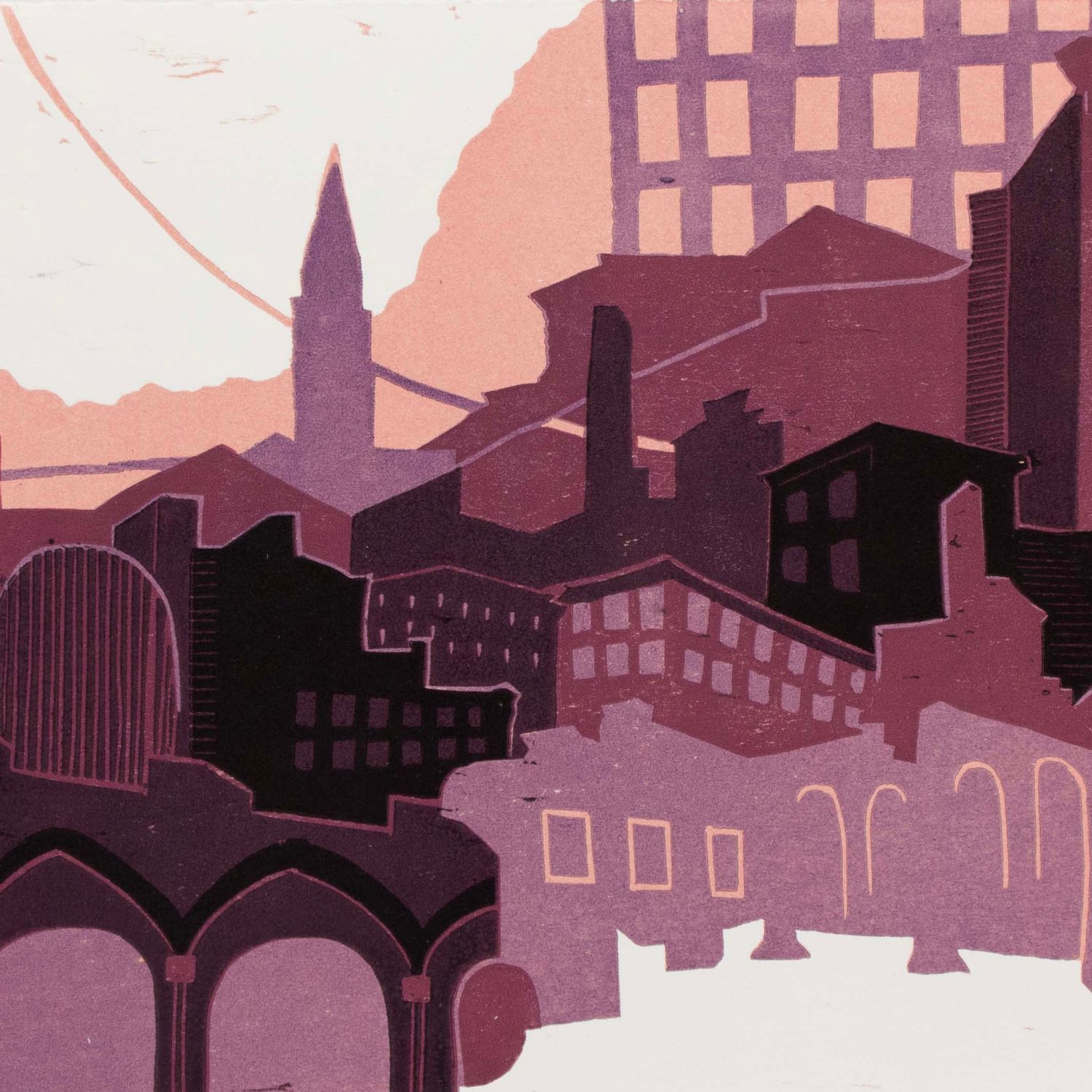 Good Ole Philly Vibes, reductive woodblock print IMPL150