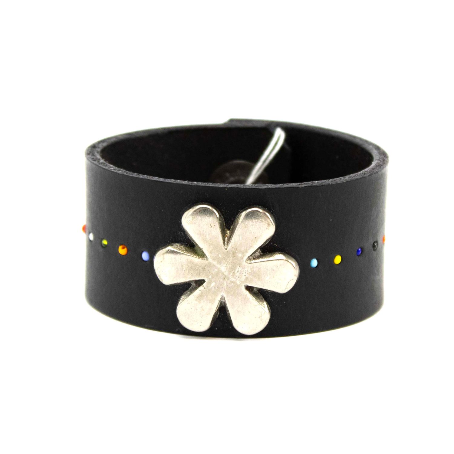 Silver Star on Black, wide bracelet CASK263