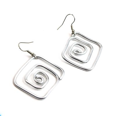 Large Square, metal earrings WOOD40