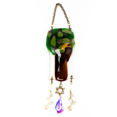 Bird in Tree, glass suncatcher LAPR689