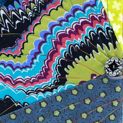 Olive, Turquoise, Black Wave Pattern, large quilt covered journal HIRC382