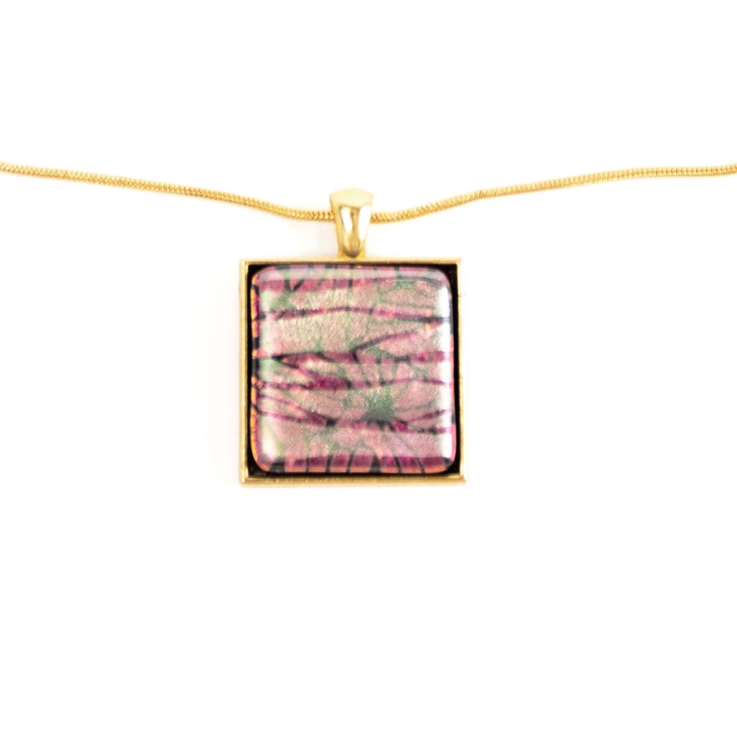 Raspberry Floral Square Pendant, necklace VINK983