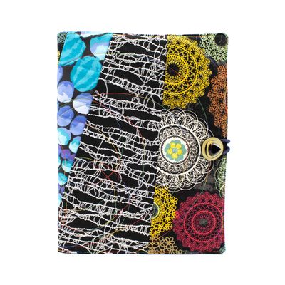 Spirals in Black, large quilt covered journal HIRC380