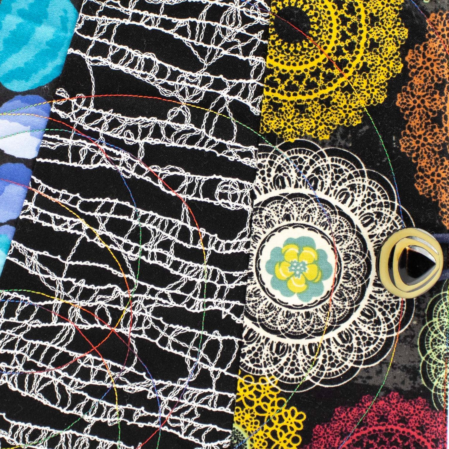 Spirals in Black, large quilt covered journal HIRC380