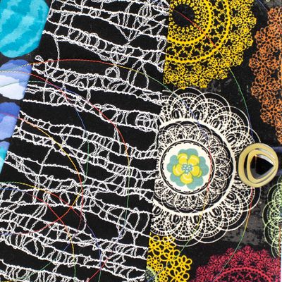 Spirals in Black, large quilt covered journal HIRC380