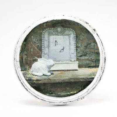 Ceramic Bunny, mixed media painting SAND529