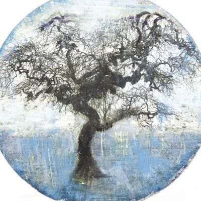 Misty Tree, mixed media painting SAND531