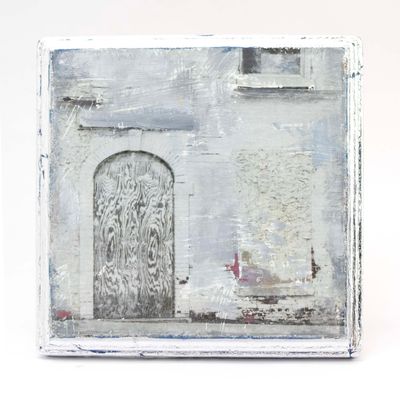 Boarded Up Building, mixed media painting SAND539