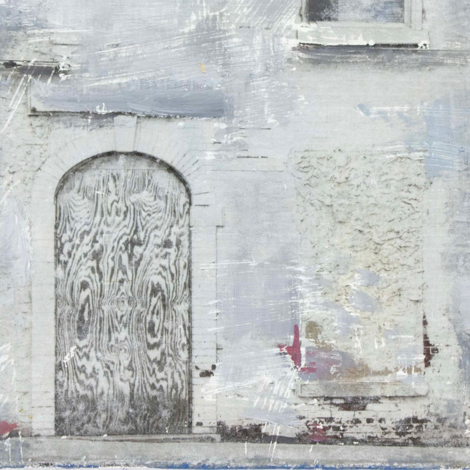 Boarded Up Building, mixed media painting SAND539