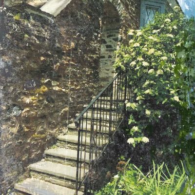 Cottage Stairs, mixed media painting SAND536