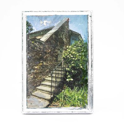 Cottage Stairs, mixed media painting SAND536