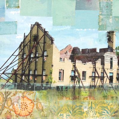 Crumbling Civilization, mixed media painting SAND543