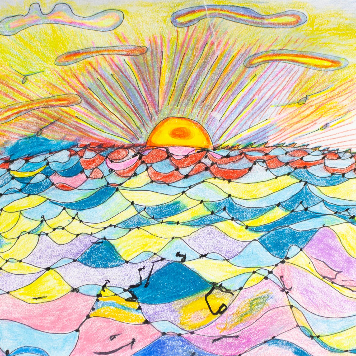 Vibrant Sea &amp; Sun, mixed media painting KINR13