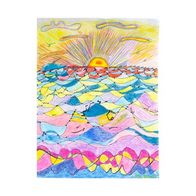 Vibrant Sea &amp; Sun, mixed media painting KINR13