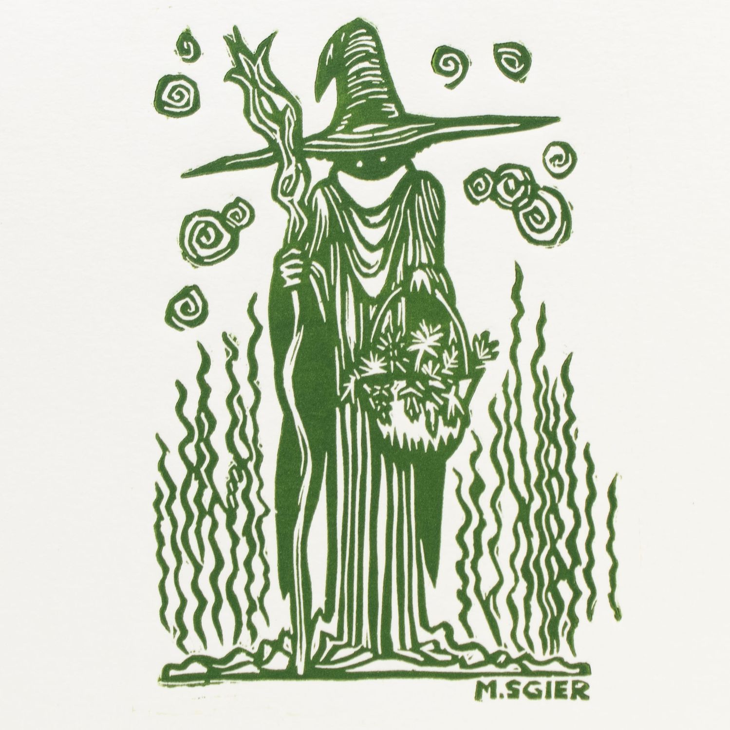 Hedge Wizard, linocut relief print SGIM03