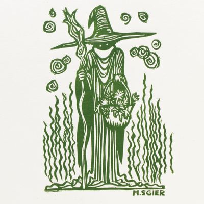 Hedge Wizard, linocut relief print SGIM03
