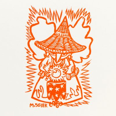 Fortune Witch, linocut relief print SGIM04