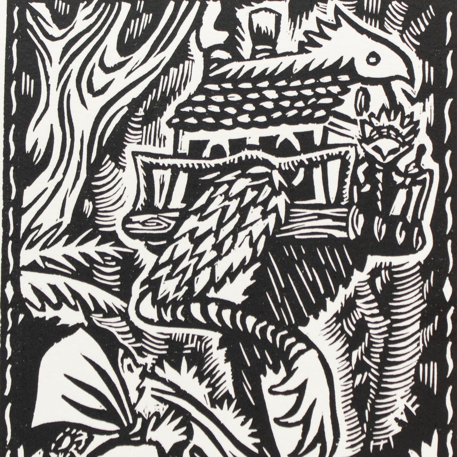 In the Forest of Bab Yaga, linocut relief print SGIM05