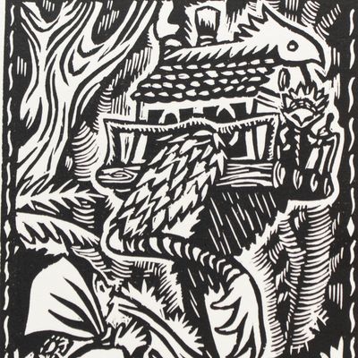 In the Forest of Bab Yaga, linocut relief print SGIM05