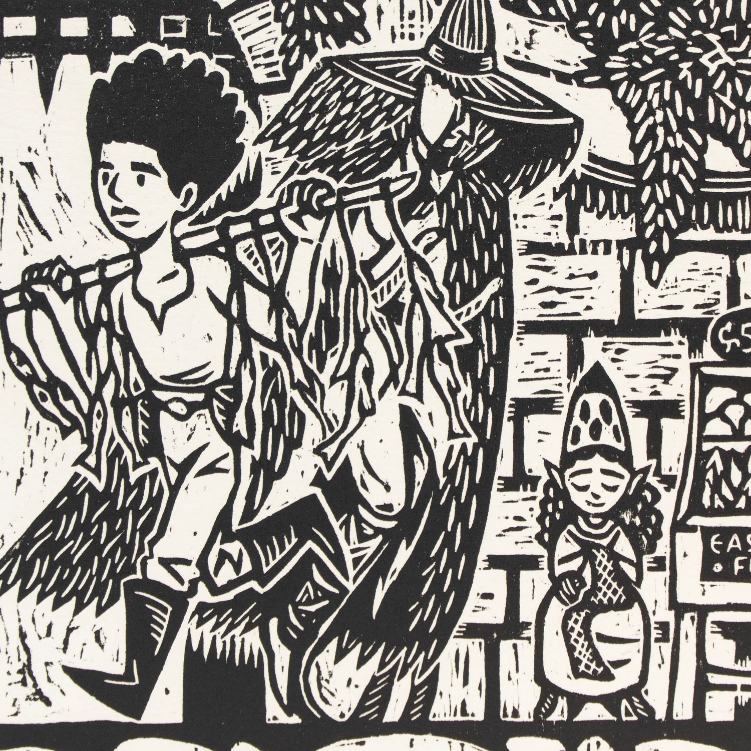 Streets of Tiega no.2, woodcut relief print SGIM07