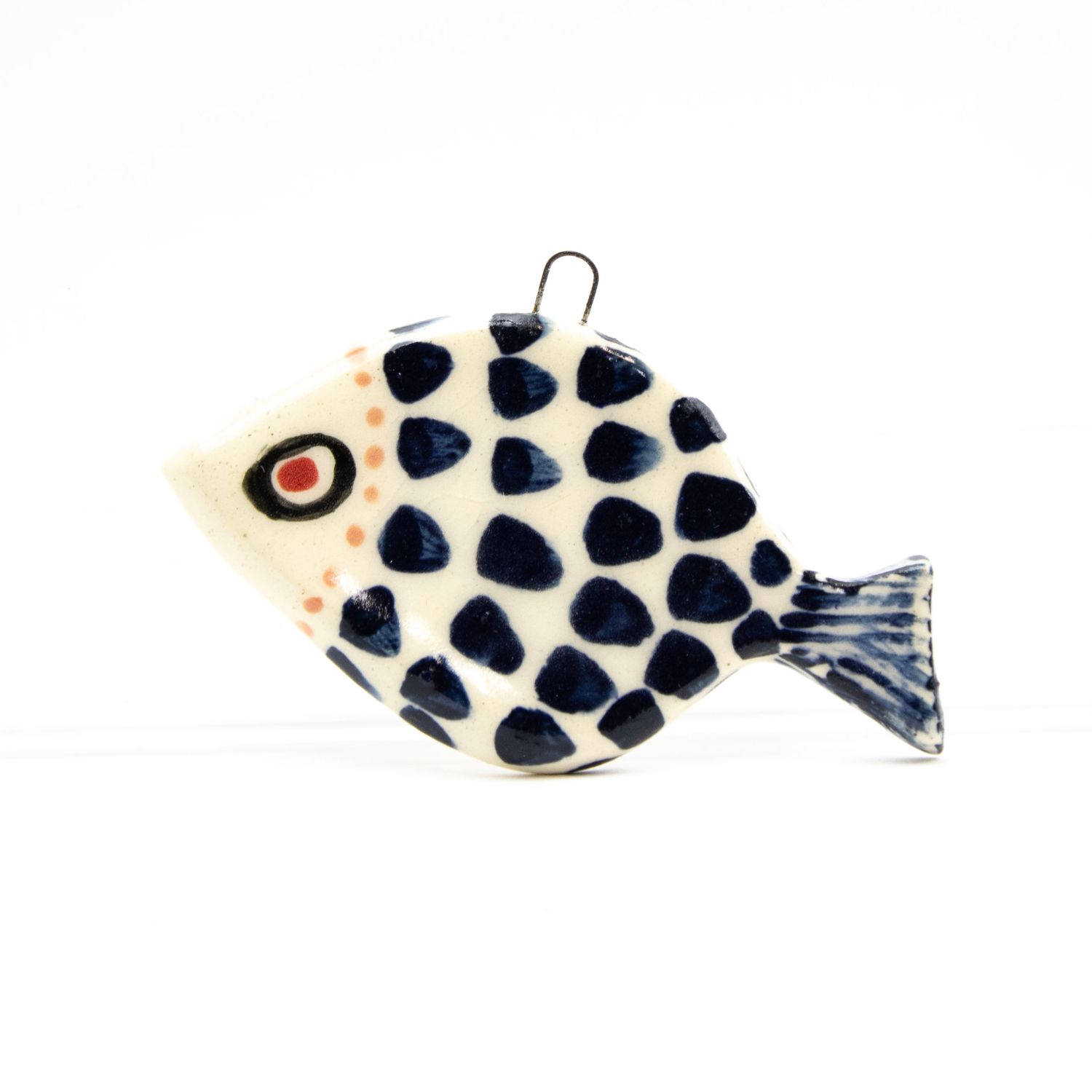 Fish ornament: Indigo with Evil Eye, ceramic ROHG050