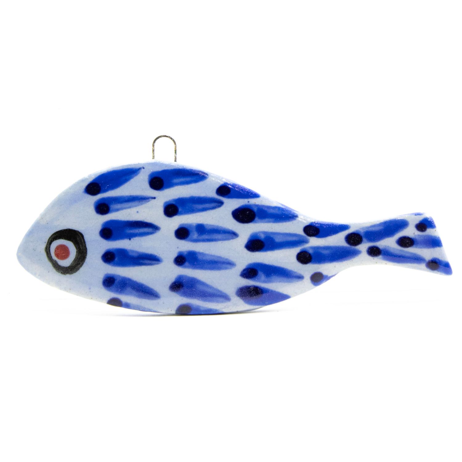 Fish ornament: Indigo on Blue, ceramic ROHG053