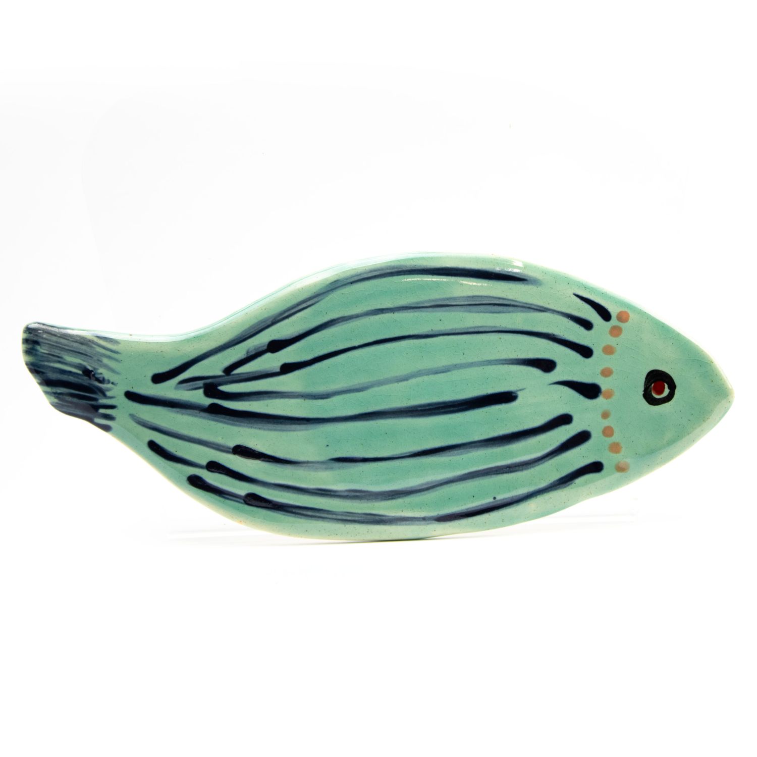 Aqua with Indigo Stripe Fish Plate, ceramic ROHG065