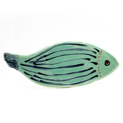 Aqua with Indigo Stripe Fish Plate, ceramic ROHG065