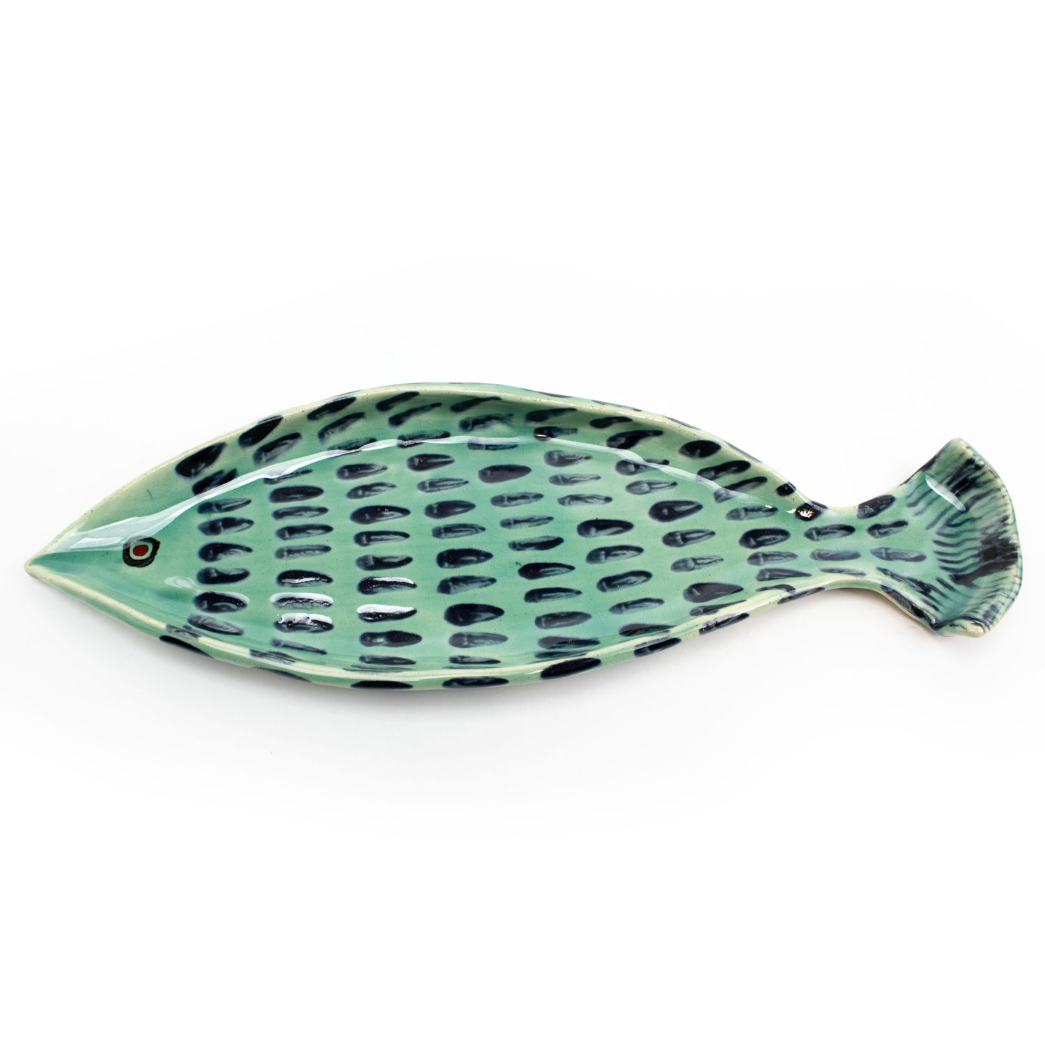 Indigo on Teal Large Fish Plate, ceramic ROHG068