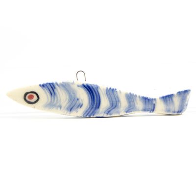 Fish ornament: Cobalt Evil Eye A, ceramic ROHG046