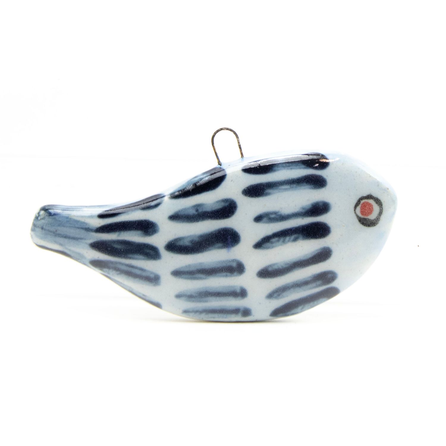 Fish ornament: Indigo on Gray Blue, ceramic ROHG054