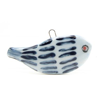 Fish ornament: Indigo on Gray Blue, ceramic ROHG054