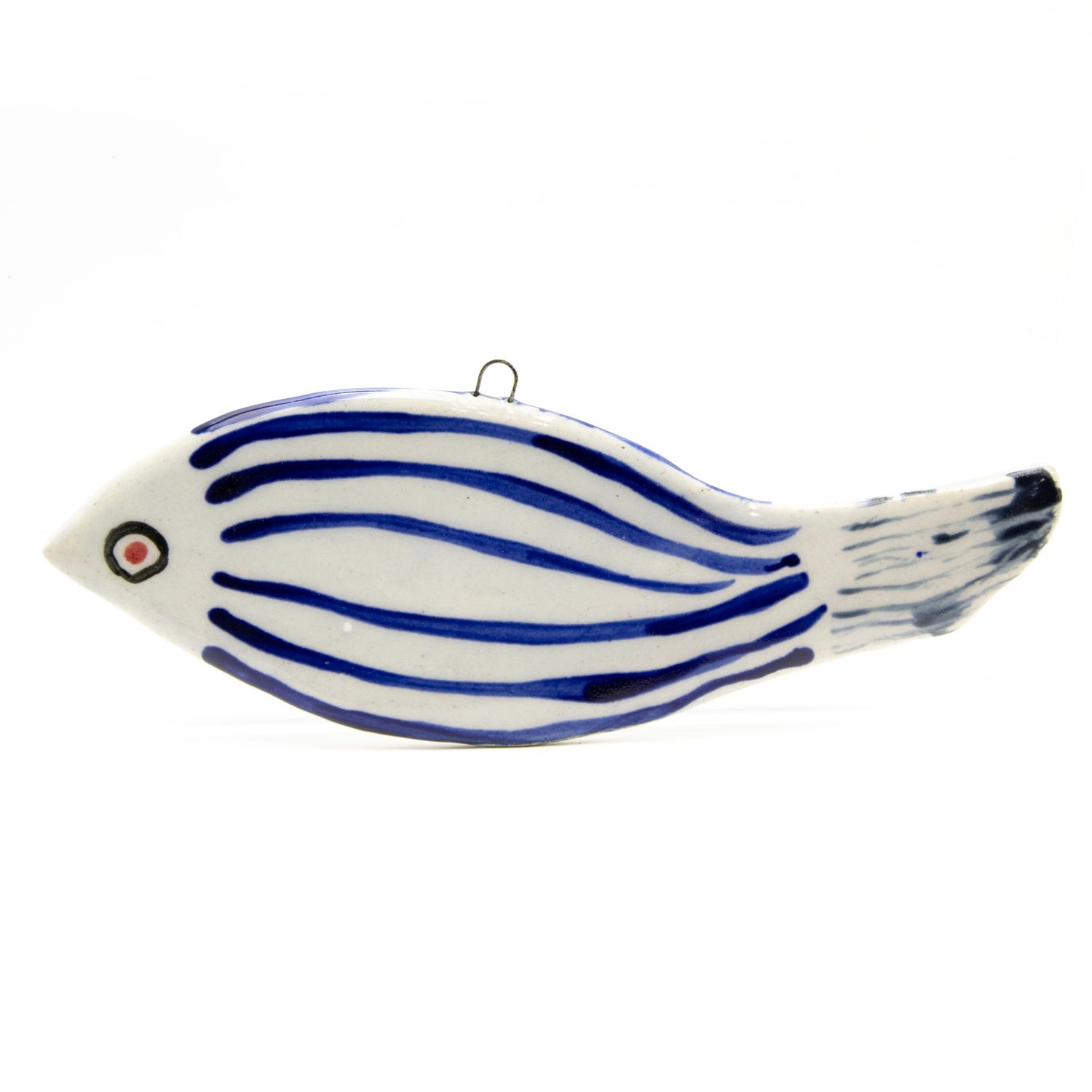 Fish ornament: Indigo Stripe, ceramic ROHG057