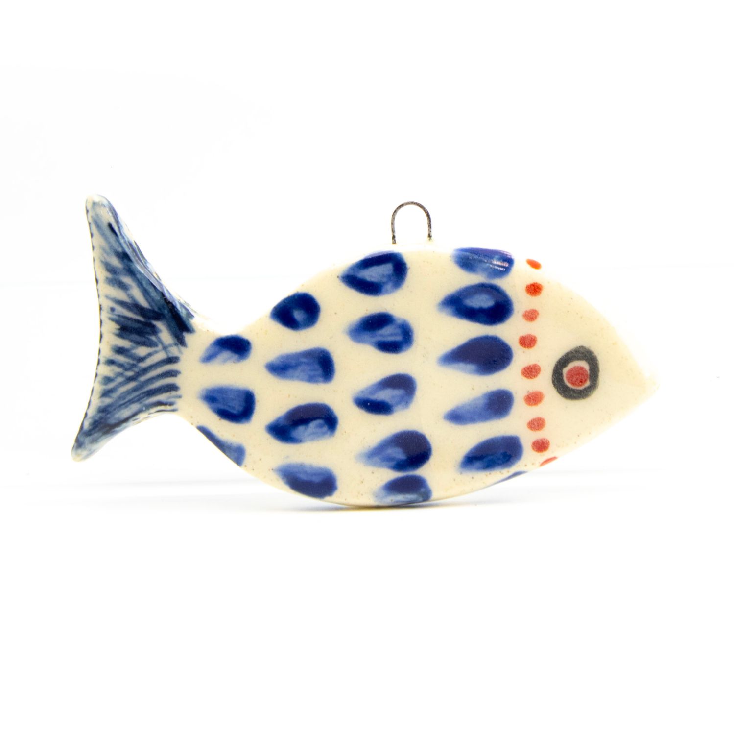 Fish ornament: Cobalt with Evil Eye, ceramic ROHG051