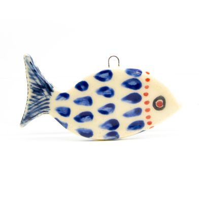 Fish ornament: Cobalt with Evil Eye, ceramic ROHG051