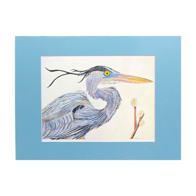 Great Blue Heron with Soft Blue Mat, print BARC277