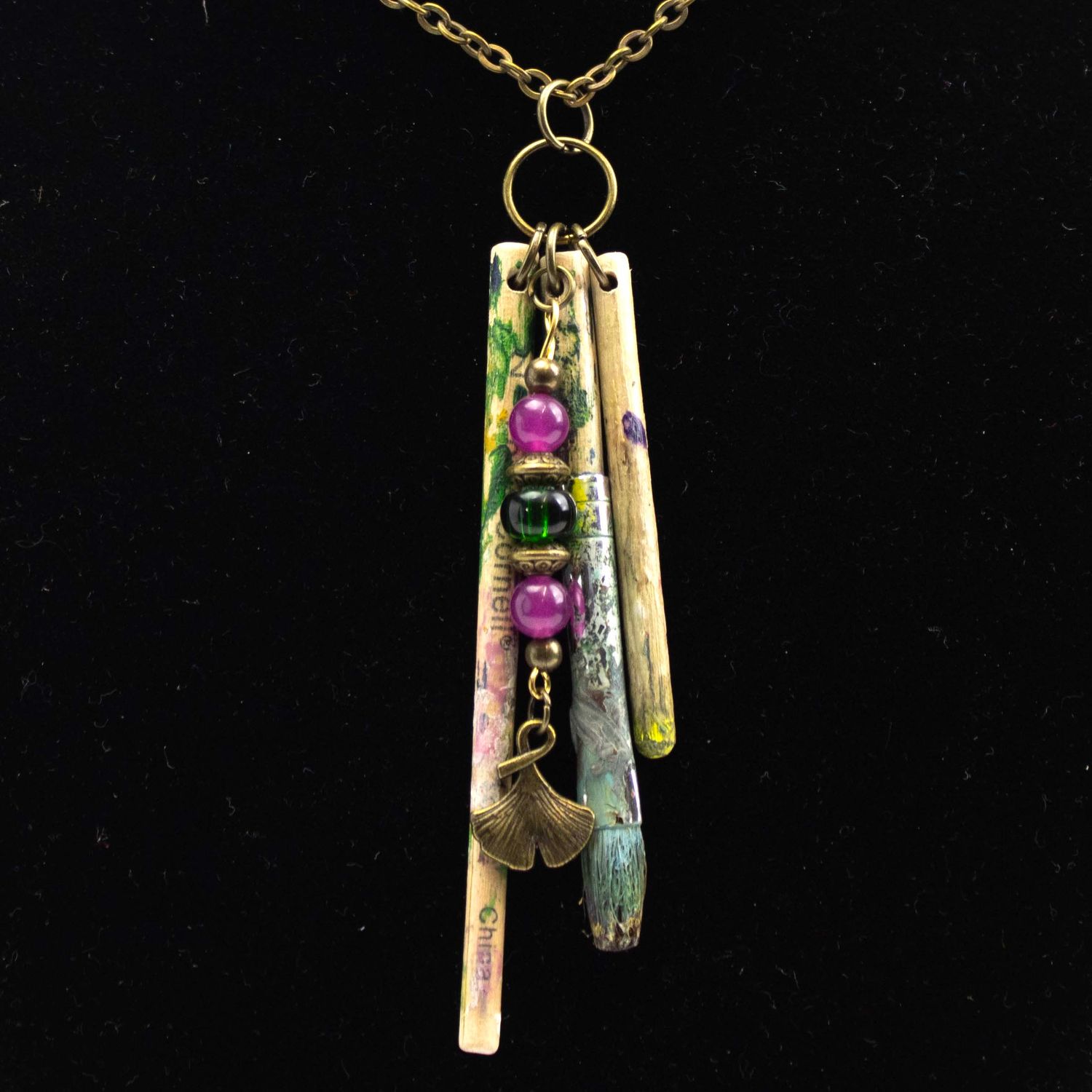 Gingko Leaf Paintbrush, necklace HMAR012