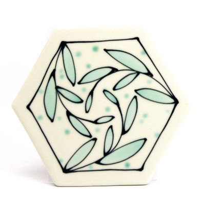 Ivory/Blue Green Trivet, trivet with cork HECL443