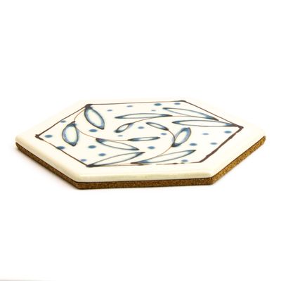 White Blue, trivet with cork HECL442