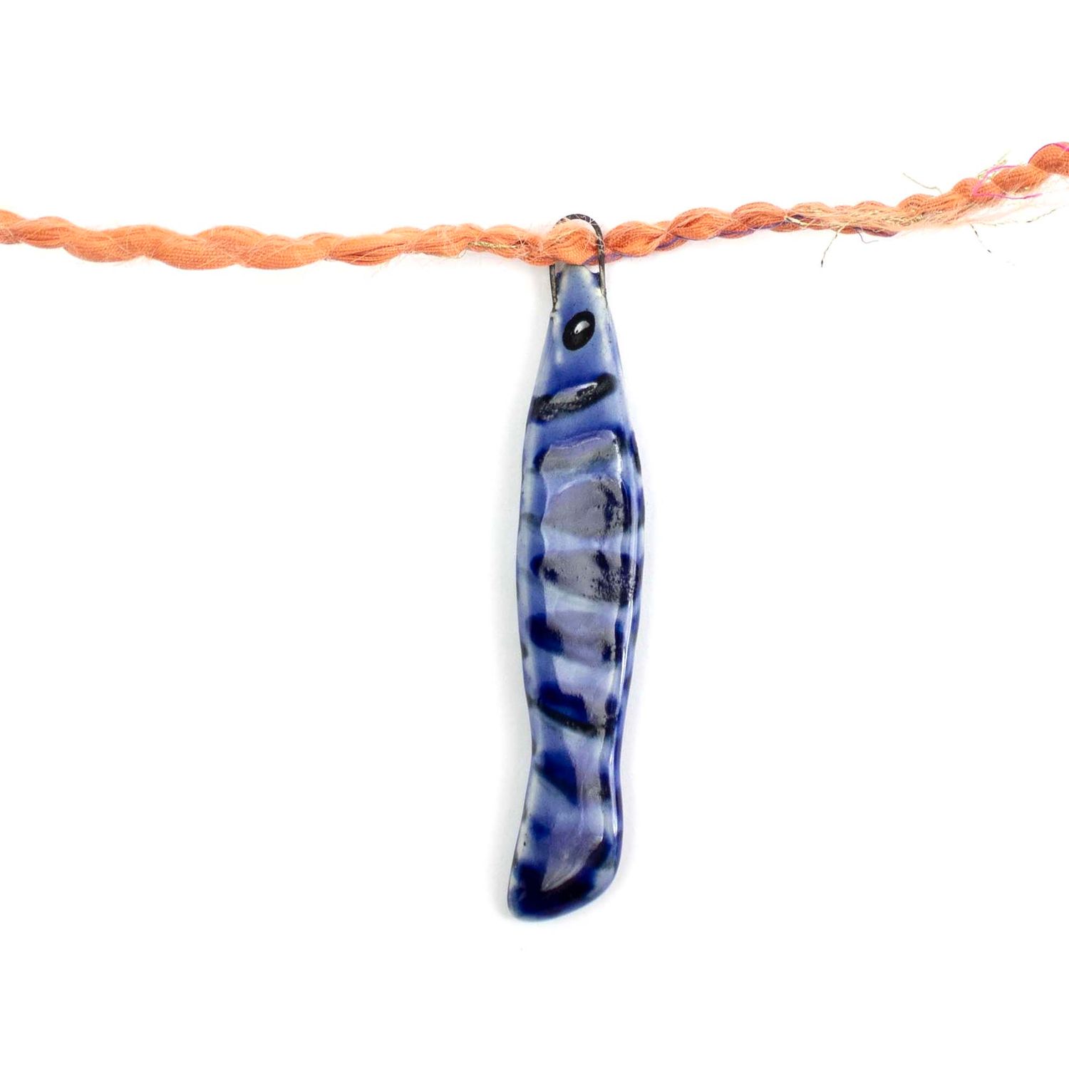 Fish Necklaces: Blue with Navy Stripe, ceremic ROHG115