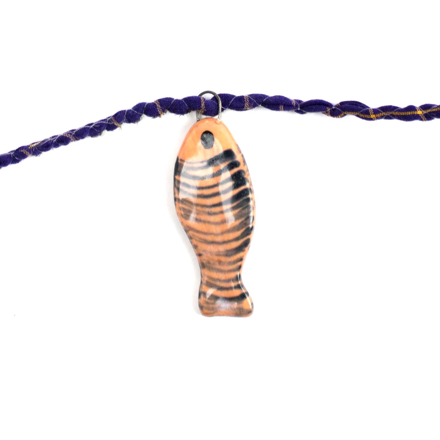 Fish Necklaces: Salmon with Indigo Stripe, ceremic ROHG116
