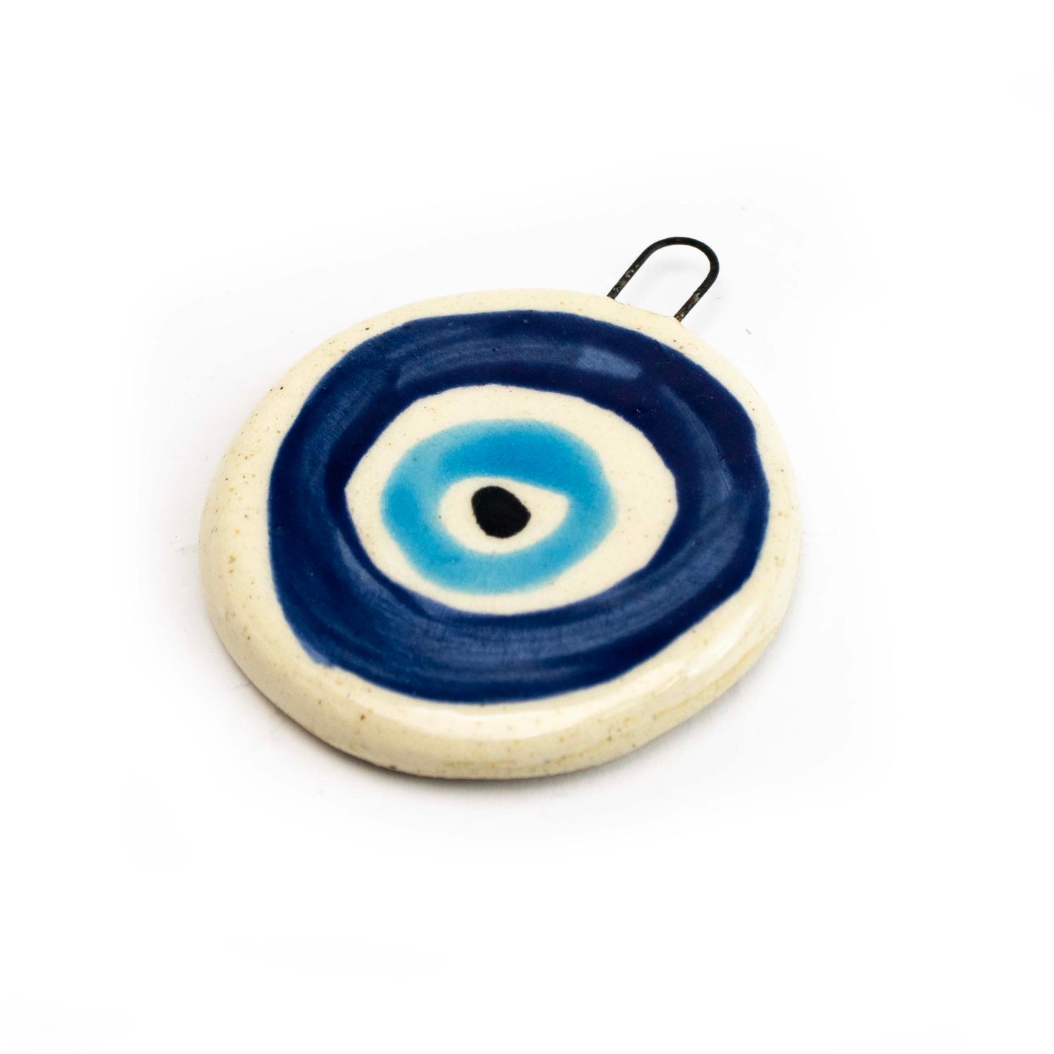Evil Eye Ornament: Sky Blue with Blue, ceramic ROHG122